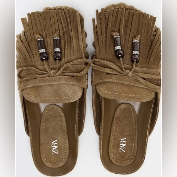 Zara fringe suede split leather clogs!!